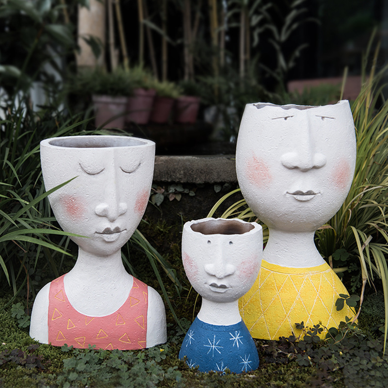 Happy Home Art Portrait Sculpture Flower Pot Balcony Garden Decoration Dried Flower And Flowerpot Ornaments - Image 7