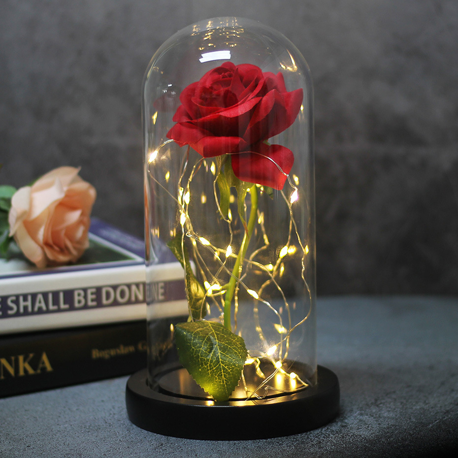 Mothers Day Wedding Favors Bridesmaid Gift Immortal Simulation Rose Glass Cover Luminous Led Ornament - Image 2