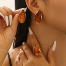 Vintage Coffee-colored Electroplated Earring And Ring Set Jewelry