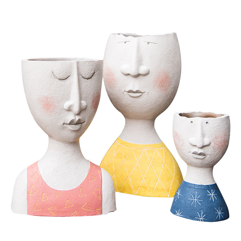 Happy Home Art Portrait Sculpture Flower Pot Balcony Garden Decoration Dried Flower And Flowerpot Ornaments - Image 9