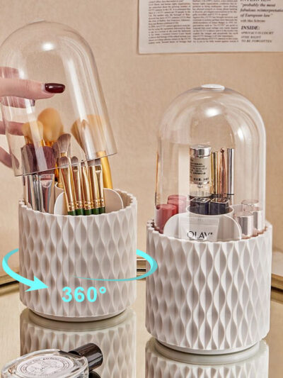 360 Rotating Large Capacity Transparent Makeup Brush Storage Pen Holder Acrylic Dust With Lid Desktop Cosmetic Storage Box