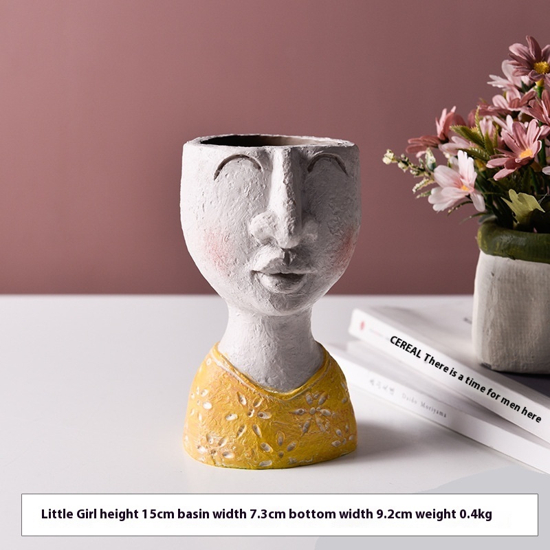 Happy Home Art Portrait Sculpture Flower Pot Balcony Garden Decoration Dried Flower And Flowerpot Ornaments - Image 3