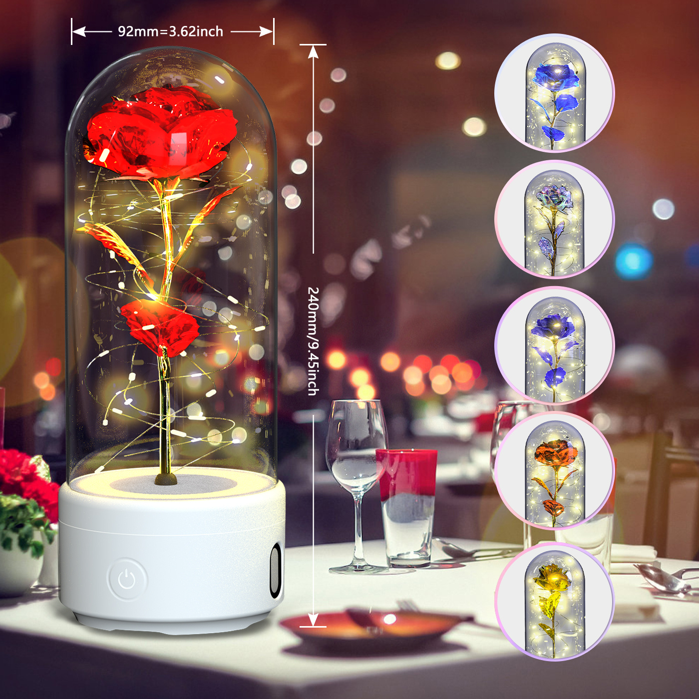 Creative 2 In 1 Rose Flowers LED Light And Bluetooth-compatible Speaker Valentine's Day Gift Rose Luminous Night Light Ornament In Glass Cover - Image 8