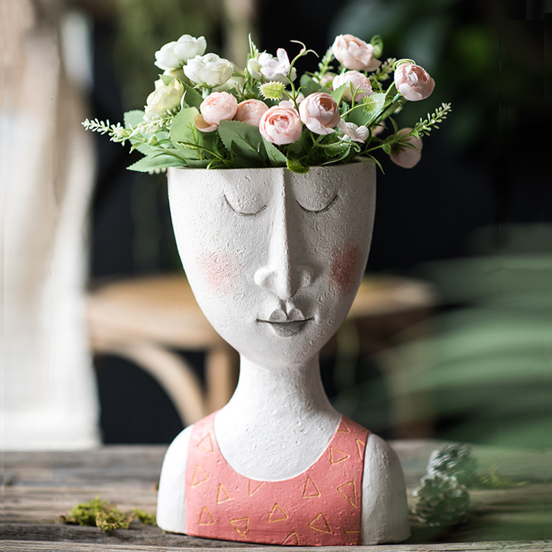 Happy Home Art Portrait Sculpture Flower Pot Balcony Garden Decoration Dried Flower And Flowerpot Ornaments - Image 10