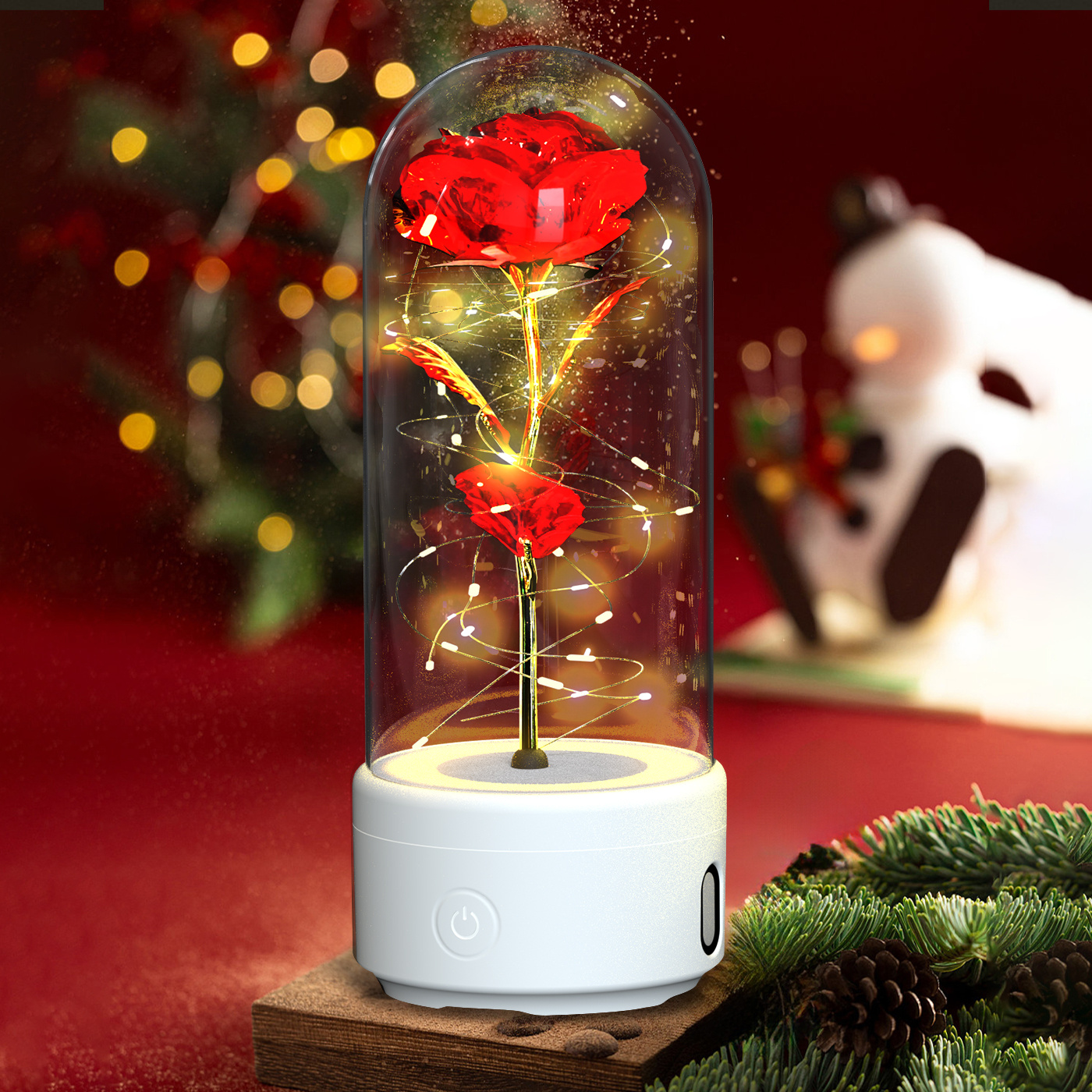 Creative 2 In 1 Rose Flowers LED Light And Bluetooth-compatible Speaker Valentine's Day Gift Rose Luminous Night Light Ornament In Glass Cover - Image 6