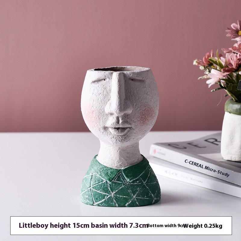 Happy Home Art Portrait Sculpture Flower Pot Balcony Garden Decoration Dried Flower And Flowerpot Ornaments - Image 2