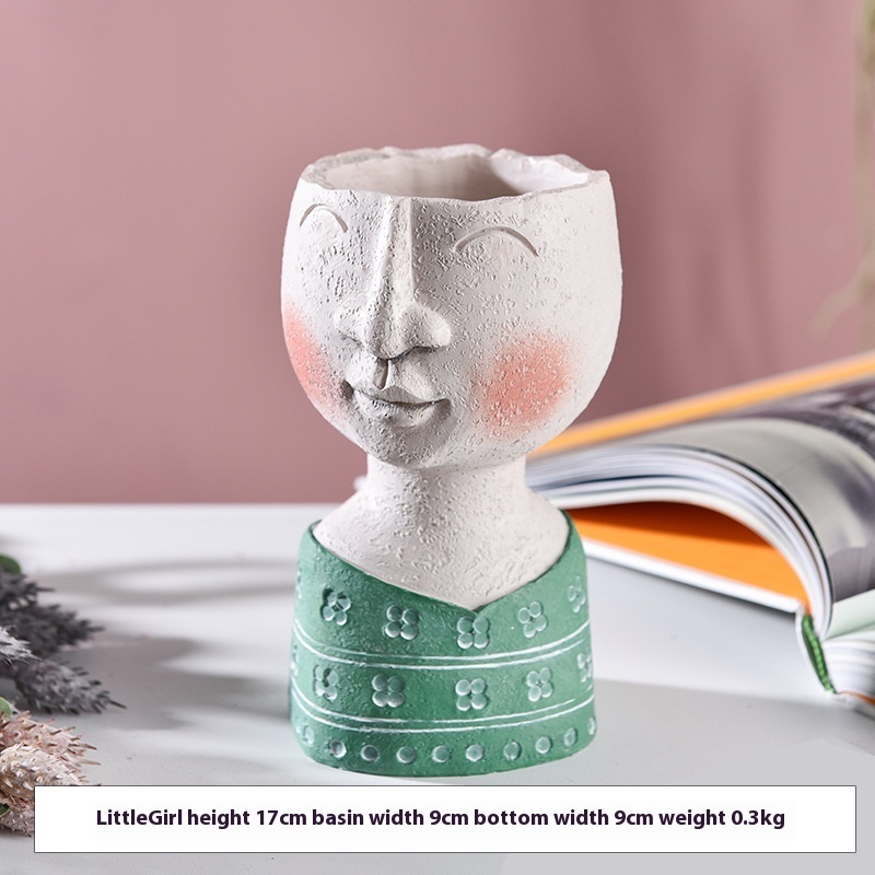 Happy Home Art Portrait Sculpture Flower Pot Balcony Garden Decoration Dried Flower And Flowerpot Ornaments - Image 6