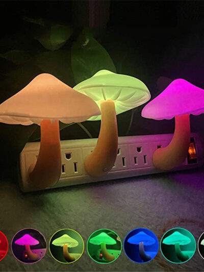 LED Night Light Mushroom Wall Socket Lamp EU US Plug Warm White Light-control Sensor Bedroom Light Home Decoration
