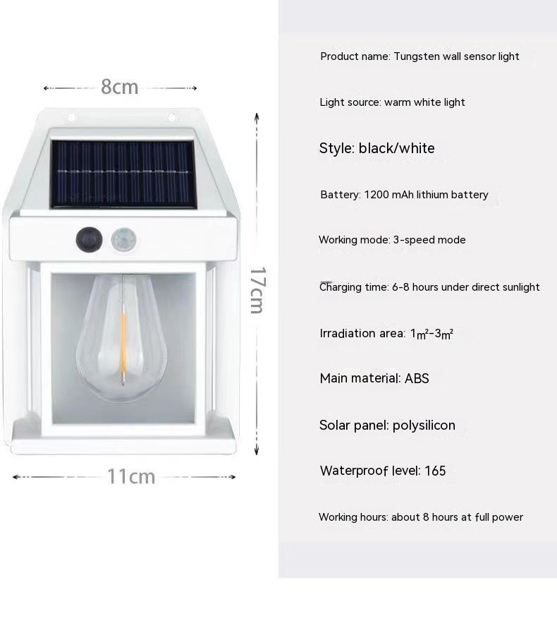 Outdoor Solar Waterproof Tungsten Induction Garden Wall Lamp - Image 10