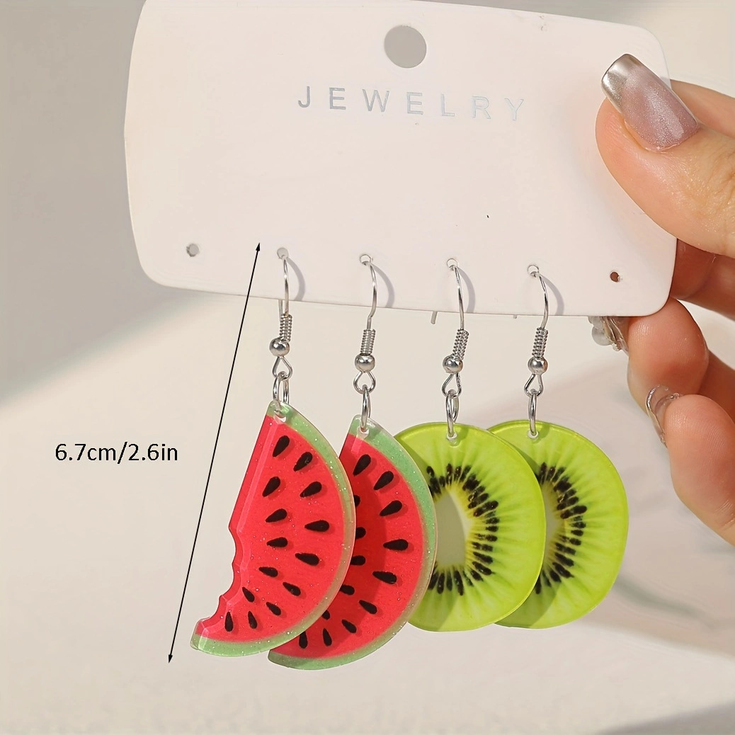 Womens Watermelon Kiwi Earrings - Image 4