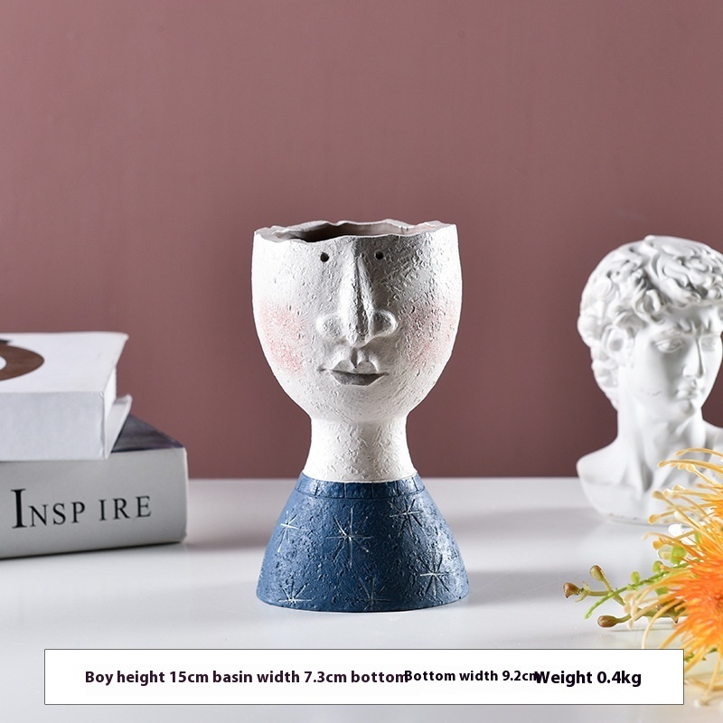Happy Home Art Portrait Sculpture Flower Pot Balcony Garden Decoration Dried Flower And Flowerpot Ornaments - Image 8